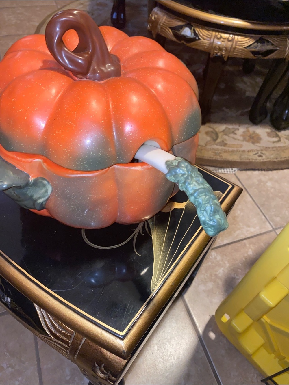 Studio Nova Ceramic Pumpkin Fall Harvest Tureen with Leaf Handle - Orange - Picture 8 of 9